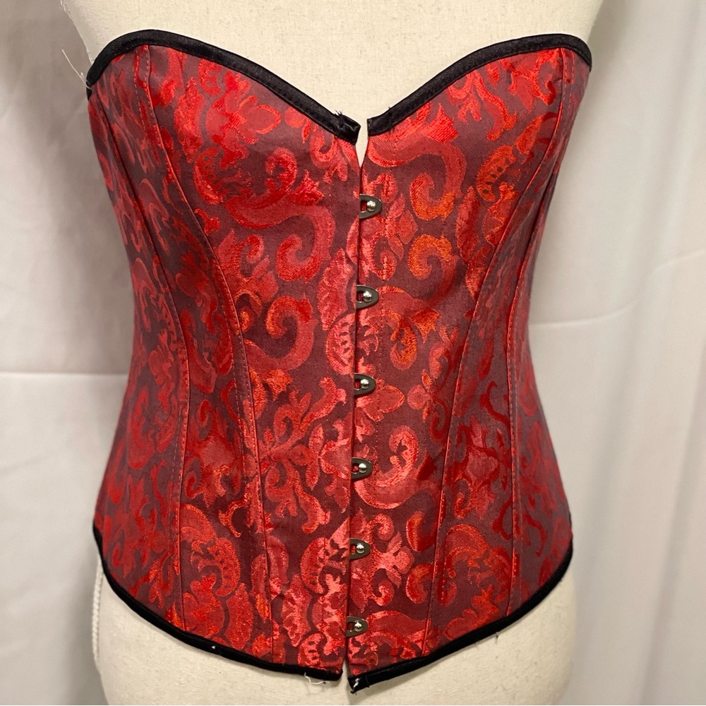 Scroll Print Lace-Up Back Overbust Corset